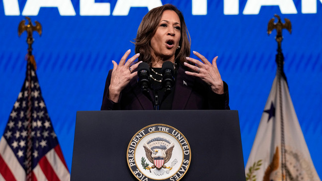 Vice President Kamala Harris speaks during the American Federation of Teachers' 88th national convention, Thursday, July 25, 2024, in Houston. (AP Photo/Tony Gutierrez)