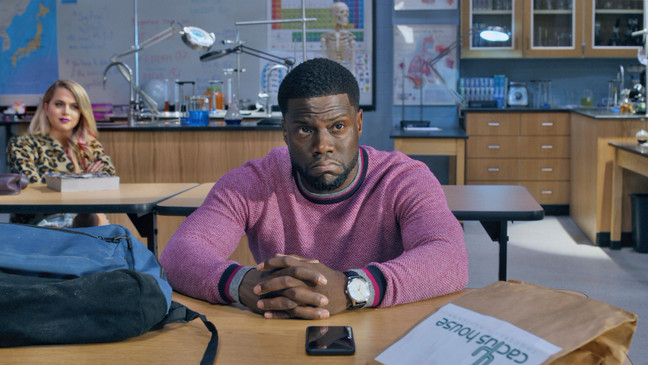 This image released by Universal Pictures shows Kevin Hart in a scene from "Night School." (Universal Pictures via AP)