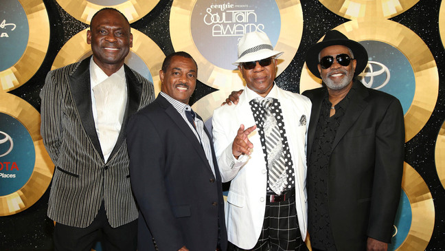 FILE - George Brown, from left, Ronald Bell, Dennis Thomas and Robert "Kool" Bell, of Kool and the Gang, appear at the 2014 Soul Train Awards in Las Vegas on Nov. 7, 2014.{&nbsp;} (Photo by Omar Vega/Invision/AP, File)