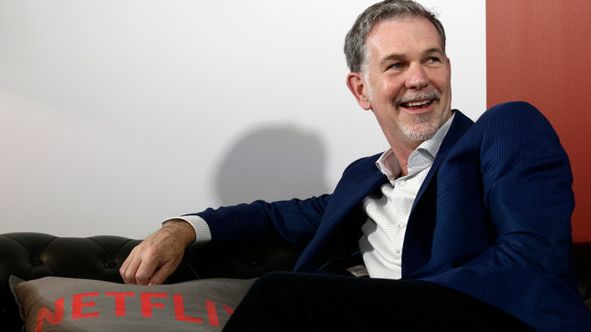 FILE - In this Feb. 28, 2017, file photo, Netflix Founder and CEO Reed Hastings smiles during an interview in Barcelona, Spain.{ } (AP Photo/Manu Fernandez, File)