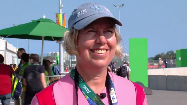 News 3's Team Rio met a woman who is iconic among Olympic fans. Her name is Janet Grissom, of Salt Lake City, Utah and she is queen of pin trading. 8/8/16 (Reed Cowan | KSNV)