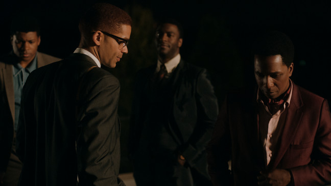 ELI GOREE, KINGSLEY BEN-ADIR, ALDIS HODGE, and LESLIE ODOM JR. star in ONE NIGHT IN MIAMI (Photo:{ } Amazon Studios)