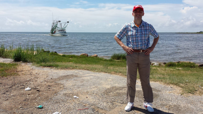 Rob Pope at the beginning of his journey in Alabama in 2016. The Liverpool native has ran across the U.S. three times, and is currently only his fourth leg of the Forrest Gump run. (Photo courtesy of Rob Pope){p}{/p}
