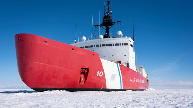 The Coast Guard Cutter Polar Star (WAGB-10) is in the fast Ice Jan. 2, 2020, approximately 20 miles north of McMurdo Station, Antarctica. (Photo courtesy of U.S. Coast Guard / Senior Chief Petty Officer NyxoLyno Cangemi)