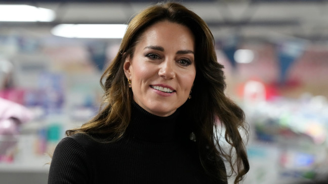 FILE - Britain's Kate, Princess of Wales smiles during her visit to Sebby's Corner in north London, Friday, Nov. 24, 2023.   (AP Photo/Frank Augstein, Pool, File )