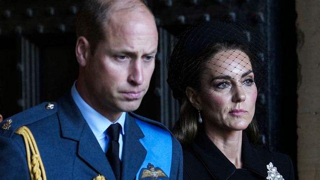 FILE - Britain's Prince William and Kate, Princess of Wales leave after they paid their respects to Queen Elizabeth II in Westminster Hall for the Lying-in State, in London, Wednesday, Sept. 14, 2022. (AP Photo/Emilio Morenatti, File)
