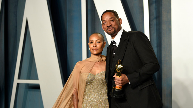 FILE - Jada Pinkett Smith, left, and Will Smith arrive at the Vanity Fair Oscar Party on Sunday, March 27, 2022, in Beverly Hills, Calif. (Photo by Evan Agostini/Invision/AP, File)