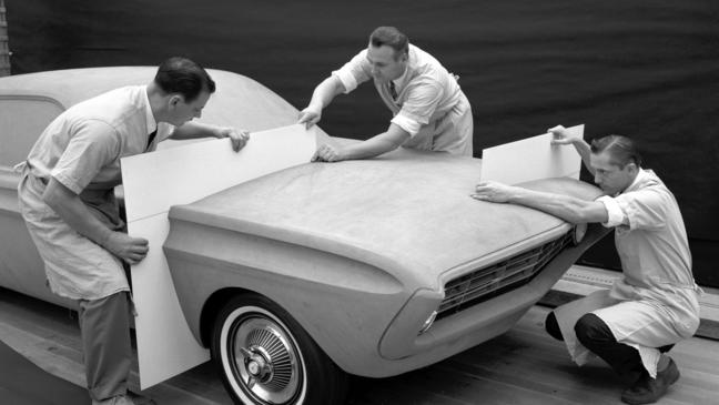 Special Falcon is codename for the secret car project led by Lee Iacocca before Ford management approves the Mustang. Pictured: the 1962 Ford Styling Center clay modeling. (Image courtesy of Ford Motor Co.)
