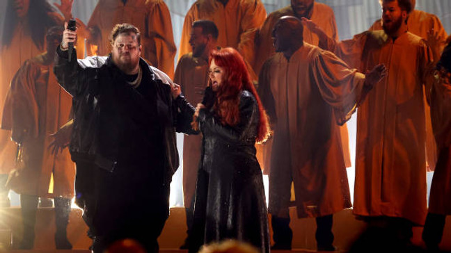 NASHVILLE, TENNESSEE - NOVEMBER 08: Jelly Roll and Wynonna perform onstage during the 57th Annual CMA Awards at Bridgestone Arena on November 08, 2023 in Nashville, Tennessee. (Photo by Terry Wyatt/Getty Images)