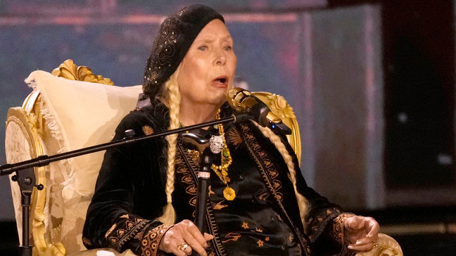 Joni Mitchell performs "Both Sides Now" during the 66th annual Grammy Awards on Sunday, Feb. 4, 2024, in Los Angeles. (AP Photo/Chris Pizzello)