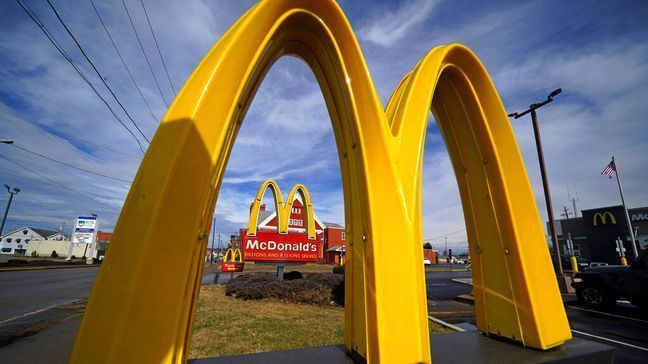 FILE - This is the signage in front of a McDonald's restaurant in East Palestine, Ohio, Thursday, Feb. 9, 2023. (AP Photo/Gene J. Puskar)