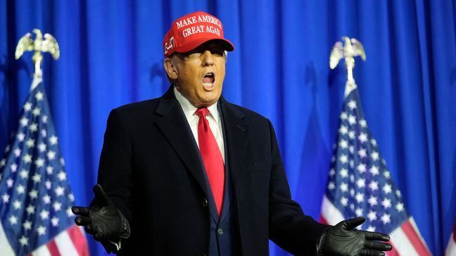 Republican presidential candidate former President Donald Trump attends a campaign rally in Waterford Township, Mich., Saturday, Feb. 17, 2024. (AP Photo/Paul Sancya)