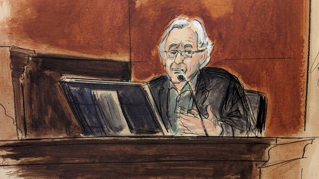 In this courtroom sketch, Robert De Niro testifies in Manhattan federal court, Tuesday, Oct. 31, 2023, in New York. (Elizabeth Williams via AP)