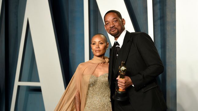 FILE - Jada Pinkett Smith, left, and Will Smith arrive at the Vanity Fair Oscar Party on Sunday, March 27, 2022, in Beverly Hills, Calif. (Photo by Evan Agostini/Invision/AP, File)