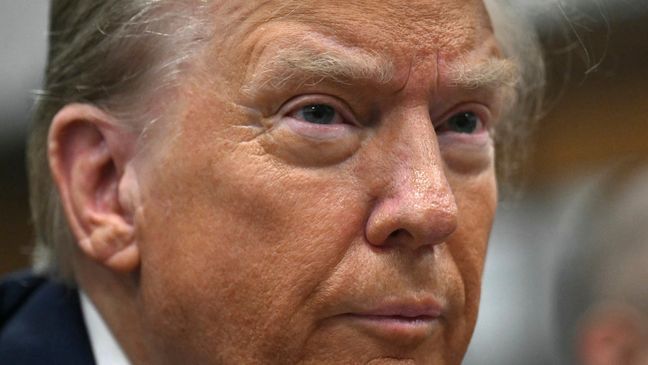 Former President Donald Trump appears at Manhattan criminal court before his trial in New York, Thursday, May 16, 2024. (Angela Weiss/Pool Photo via AP)