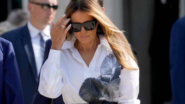 FILE - Former first lady Melania Trump leaves after voting in the Florida primary election in Palm Beach, Fla., March 19, 2024.  Melania Trump is not expected to speak at next weekâs Republican National Convention, which will feature speeches by other Trump family members and a long list of GOP officials. The former first lady will attend the convention, but does not appear on a list of Â{&nbsp;}headliners and keynote speakers released by convention organizers Saturday, July 13. (AP Photo/Wilfredo Lee, File)