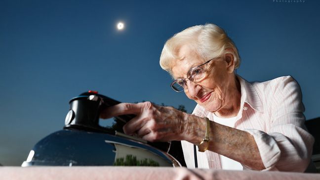 A once-in-a-decades extreme ironing shot! Gloria Comingore, 91, of Madras, Ore. is pictured. (Jack Nichols)