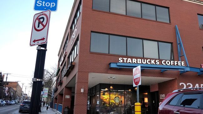 A Starbucks Coffee shop sits on Murray Avenue in the Squirrel Hill neighborhood of Pittsburgh, Sunday, Jan 21, 2024. (AP Photo/Gene J. Puskar)