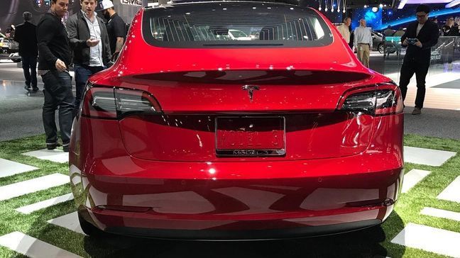 2017 Tesla Model 3 on display at the 2017 Los Angeles Auto Show (Sinclair Broadcast Group / Jill Ciminillo)