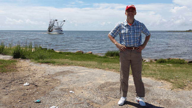 Rob Pope at the beginning of his journey in Alabama in 2016. The Liverpool native has ran across the U.S. three times, and is currently only his fourth leg of the Forrest Gump run. (Photo courtesy of Rob Pope){p}{/p}