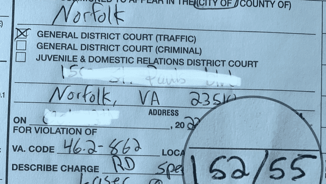 A Norfolk, Va. driver was recently the recipient of a hefty speeding ticket, courtesy of Virginia State Police. (Photo: Virginia State Police)