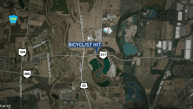 Crews were searching around Big Walnut Creek in south Columbus after reports a tractor trailer hit a bicyclist, knocking him over a guardrail on Tuesday morning, June 26, 2018. Police said the driver fled. (WSYX/WTTE)