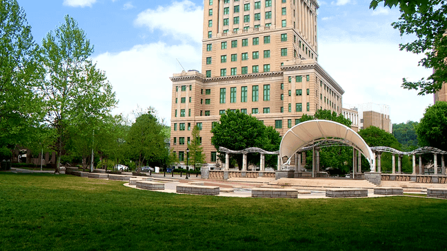 FILE - Pack Square Park in downtown Asheville on Saturday, May 7, 2022. (Photo credit: WLOS staff)