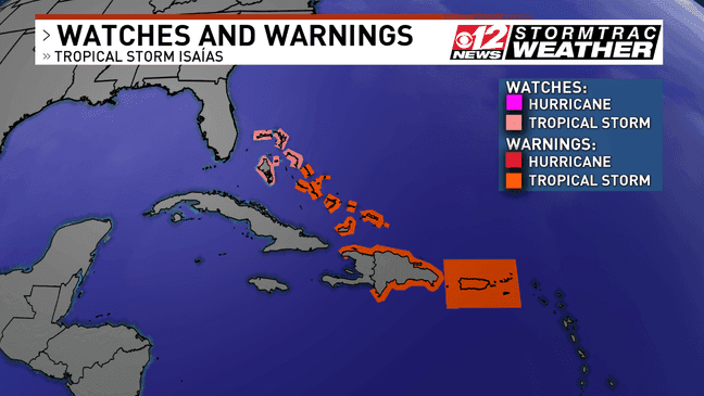 Tropical Storm Watches and Warnings are in place across the Caribbean and the Bahamas. (WPEC).