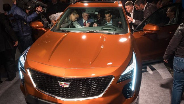 Media get a closer look at the Cadillac XT4 compact SUV during its unveiling Tuesday, March 27, 2018 at Cadillac House in New York, New York. The XT4 features a new 2.0L turbo engine with Active Fuel management, coupled with a nine-speed automatic transmission and Electronic Precision Shift. The XT4 will be available in Premium Luxury and Sport models. The XT4 will be priced starting at $35,790 when it goes on sale in fall 2018. (Photo by Steve Fecht for Cadillac)