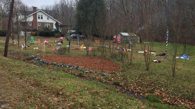 A Bassett, Va. couple woke up Monday, Dec. 12, 2016 to all of their Christmas inflatables slashed by a vandal. (WSET/Caren Pinto)