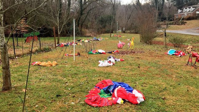 A Bassett, Va. couple woke up Monday, Dec. 12, 2016 to all of their Christmas inflatables slashed by a vandal. (WSET/Caren Pinto)