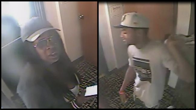 Surveillance video shows a man and woman that police would like to identify in connection to an armed robbery at a metro hotel. (Oklahoma City Police Department)