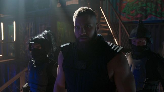 (Center): Razor Fist (Florian Munteanu) in Marvel Studios' SHANG-CHI AND THE LEGEND OF THE TEN RINGS. Photo courtesy of Marvel Studios. ©Marvel Studios 2021. All Rights Reserved.