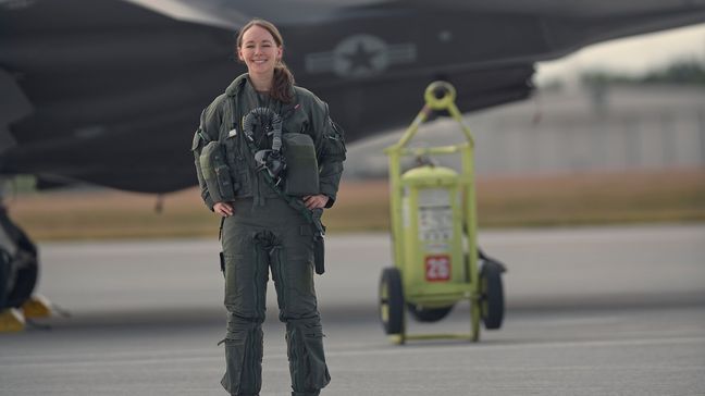 The first female F-35 pilot makes history after joining the National Air Guard. (National Guard)