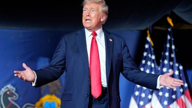 FILE - Republican presidential candidate former President Donald Trump arrives to speak at a campaign rally, July 31, 2024, in Harrisburg, Pa. (AP Photo/Alex Brandon, File)