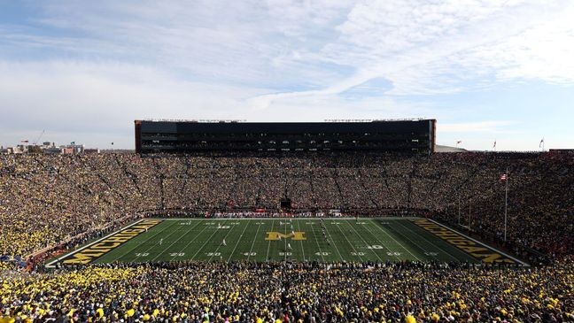 Michigan Stadium: Known as "The Big House," Michigan Stadium has 107,601 seats, making it the largest college football stadium in America. It was opened in 1927 after legendary head coach Fielding Yost, winner of six national championships with the school, proposed a much larger stadium than the current Ferry Field to match the team’s expected success in the future. Since then, Michigan Stadium has expanded more and more, becoming the third-largest stadium in the whole world. {&nbsp;}ANN ARBOR, MICHIGAN - NOVEMBER 25: A general view of Michigan Wolverines playing against the Ohio State Buckeyes at Michigan Stadium on November 25, 2023 in Ann Arbor, Michigan. (Photo by Ezra Shaw/Getty Images)