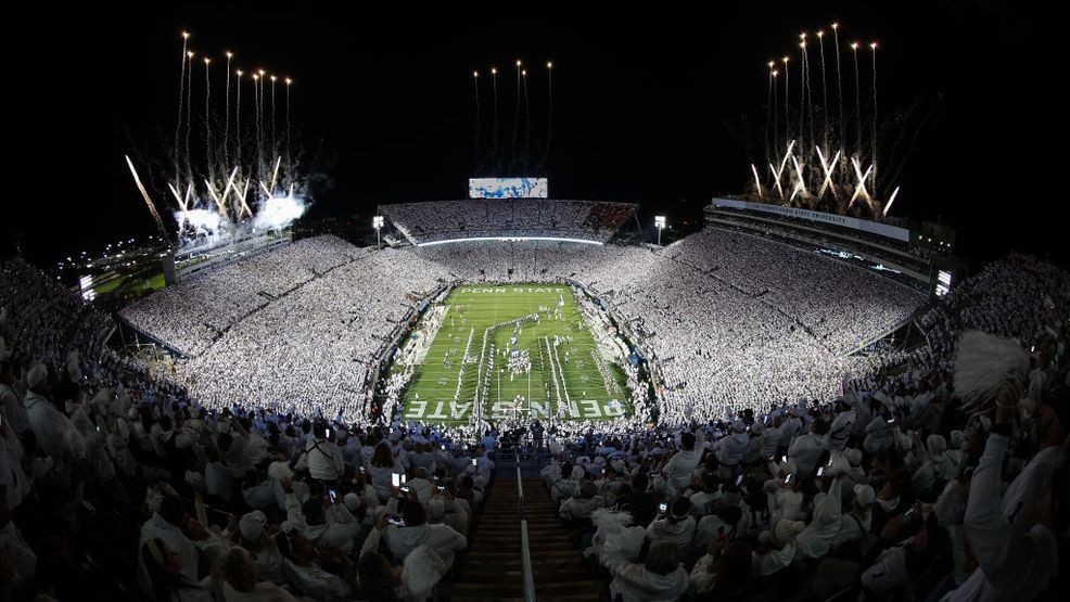 STATE COLLEGE, PA - OCTOBER 22: A general view of fireworks at the stadium before the White Out game between the Penn State Nittany Lions and the Minnesota Golden Gophers at Beaver Stadium on October 22, 2022 in State College, Pennsylvania. (Photo by Scott Taetsch/Getty Images)