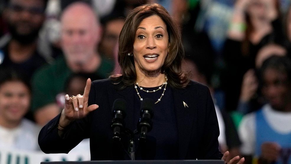 Democratic presidential nominee Vice President Kamala Harris speaks during a community rally at the Alan Horwitz "Sixth Man" Center, Sunday, Oct. 27, 2024, in Philadelphia. (AP Photo/Matt Rourke)