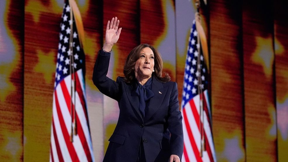 Democratic presidential nominee Vice President Kamala Harris speaks during the Democratic National Convention Thursday, Aug. 22, 2024, in Chicago. (AP Photo/Brynn Anderson)