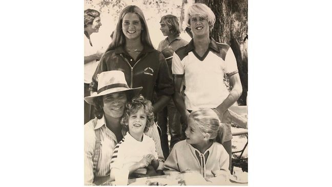 Michael Landon with Michael Jr., Leslie, Chris, and Shawna on set for "Little House on the Prairie. (Photo courtesy of the Landon Family)