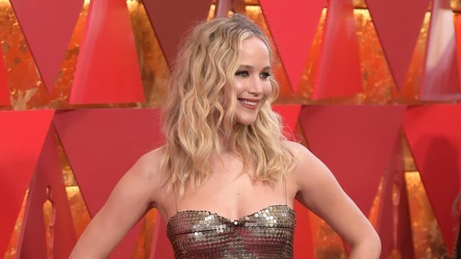Jennifer Lawrence arrives at the Oscars on Sunday, March 4, 2018, at the Dolby Theatre in Los Angeles. (Photo by Richard Shotwell/Invision/AP)