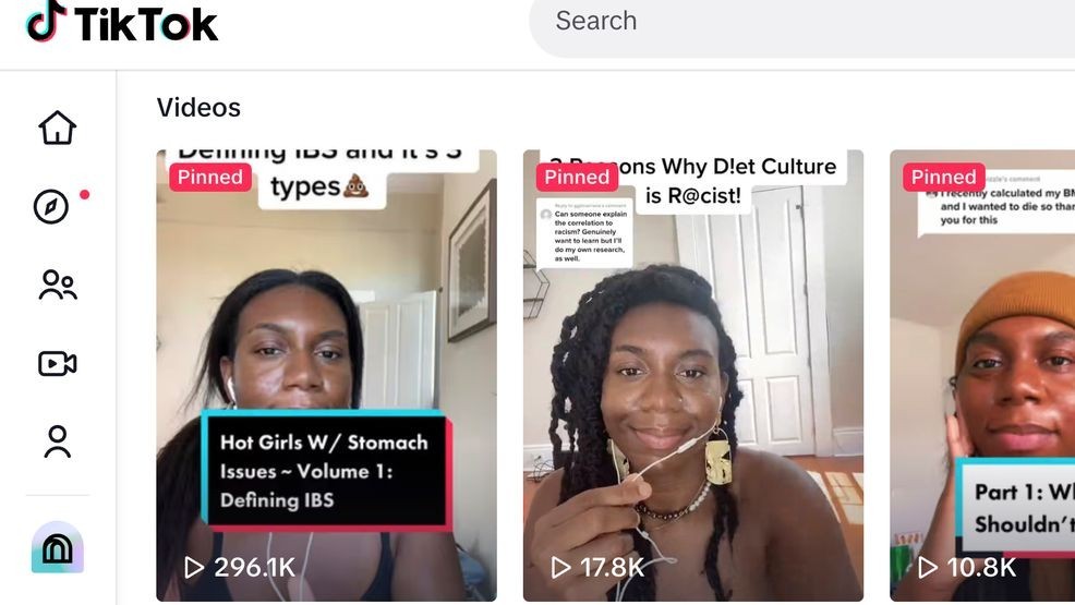 This Thursday, Aug. 1, 2024, image shows some of Lauren Bell's videos on the TikTok social media website. Bell, who takes over-the-counter medications occasionally to treat her symptoms, first started posting on Instagram about her struggle with IBS, how isolating it was and how she felt like she was having to rearrange her life and diet around her food sensitivities, and sharing her diagnosis with her friends (AP Photo)