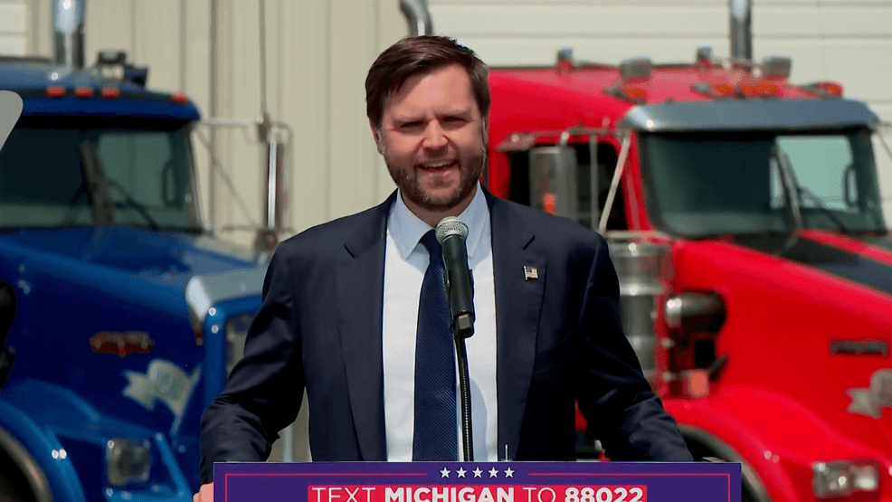 Republican VP nominee JD Vance at Byron Center in Michigan on Wednesday, August 14, 2024. (Pool)