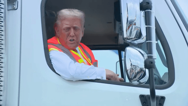 Donald Trump spoke in Green Bay, Wisconsin from a garbage truck on Wednesday, October 30, 2024. (Pool)