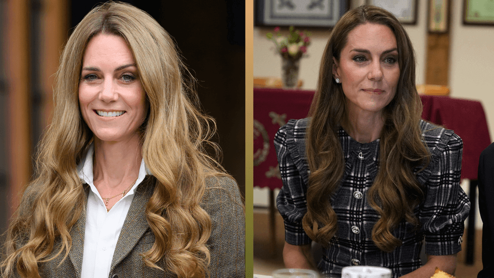 Kate Middleton went blonde for a brief couple days before going back to her signature brunette look. (Photo by Karwai Tang/WireImage/Alastair Grant - WPA Pool/Getty Images)