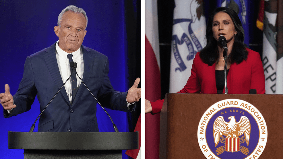 Independent presidential candidate Robert F. Kennedy Jr. and{&nbsp;}former Rep. Tulsi Gabbard of Hawaii. (The Associated Press)