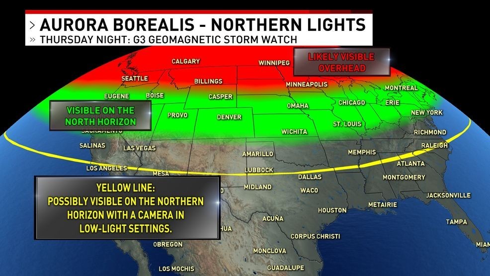 Northern Lights display possible Thursday night, October 3rd 2024 (KVII)