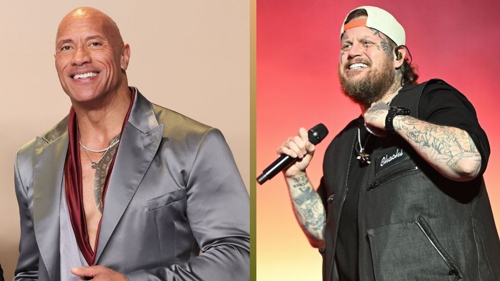 Dwayne "The Rock" Johnson and Jelly Roll finally met in person after being friends over text for almost 10 years. (Photo by Rodin Eckenroth/Getty Images/Stephen J. Cohen/Getty Images)