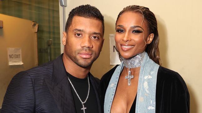 (L-R) Russell Wilson and Ciara attend the Recording Academy Honors presented by The Black Music Collective during the 65th GRAMMY Awards on February 02, 2023 in Los Angeles, California. (Photo by Jesse Grant/Getty Images for The Recording Academy)