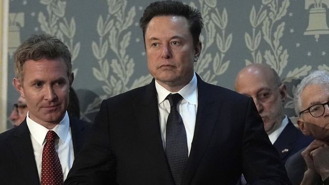 FILE - Elon Musk arrives before a joint meeting of Congress at the Capitol in Washington, July 24, 2024. (AP Photo/Julia Nikhinson, File)